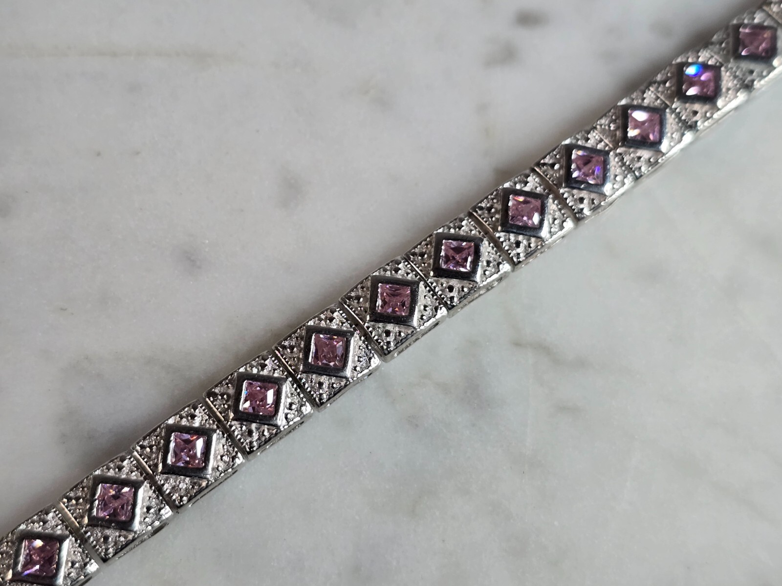 Womens Estate Sterling Silver Rose Quartz Colored Bracelet 15.7g E7769