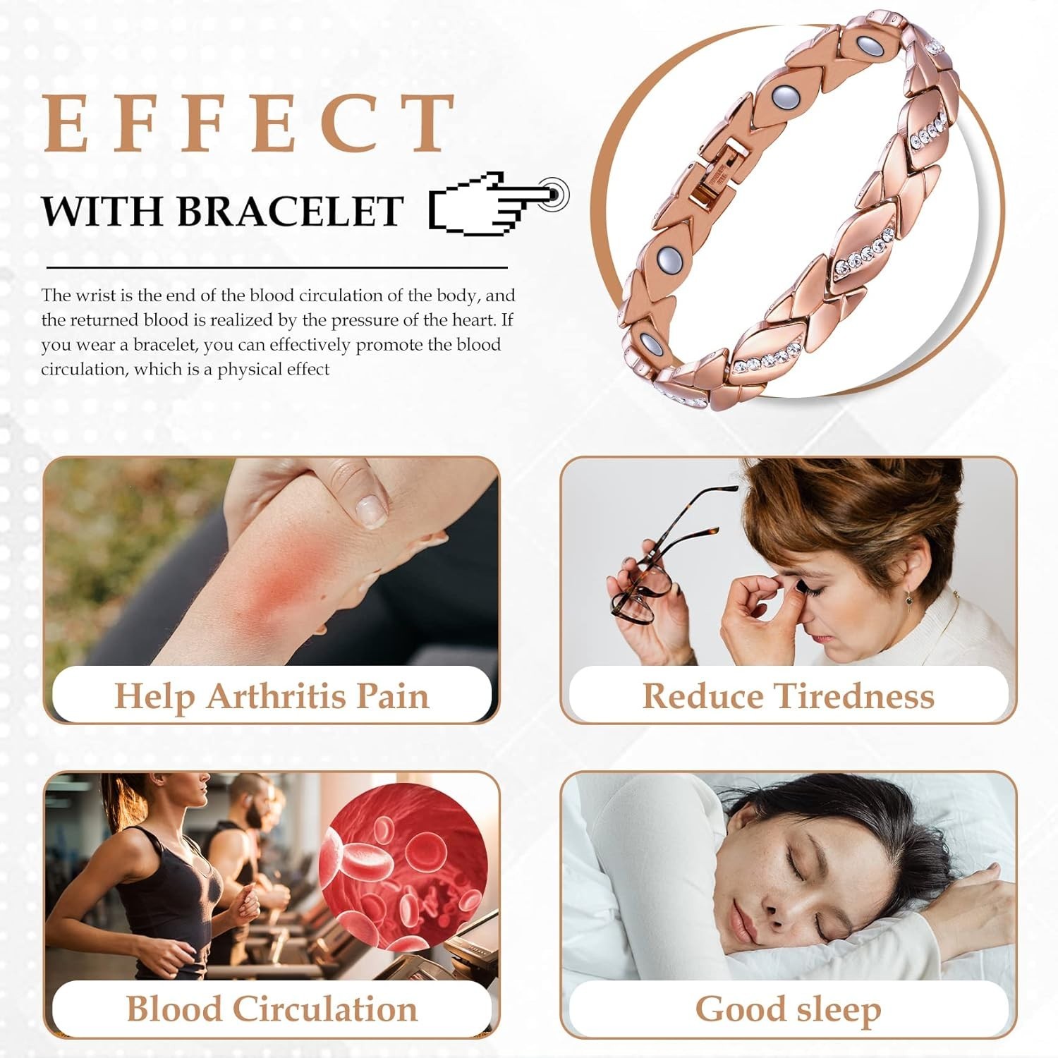 Adjustable Copper Magnetic Bracelet for Women – 99.9% Pure Rose Gold Elegance