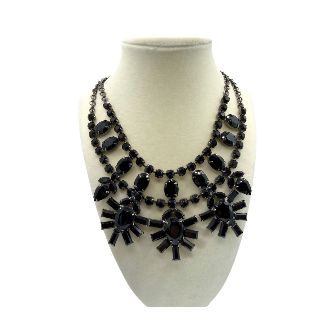 Midnight Noir NOS Vintage-Inspired Glam Black Crystal Statement Necklace