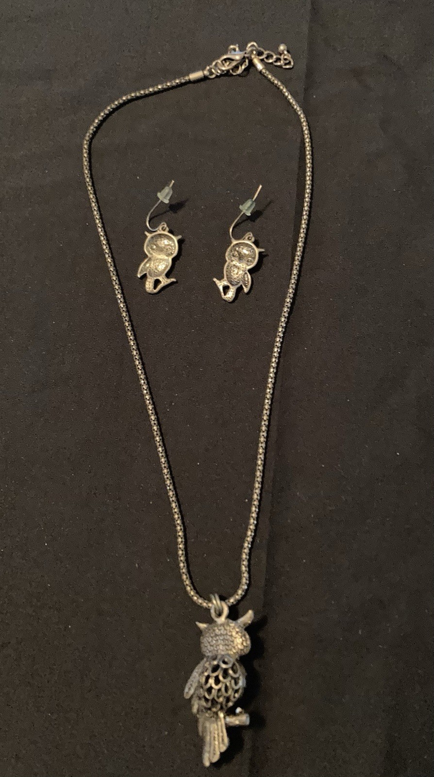 Gold Tone Owl Pendant Necklace & Dangle Earrings Jewelry Set Nickel-Free