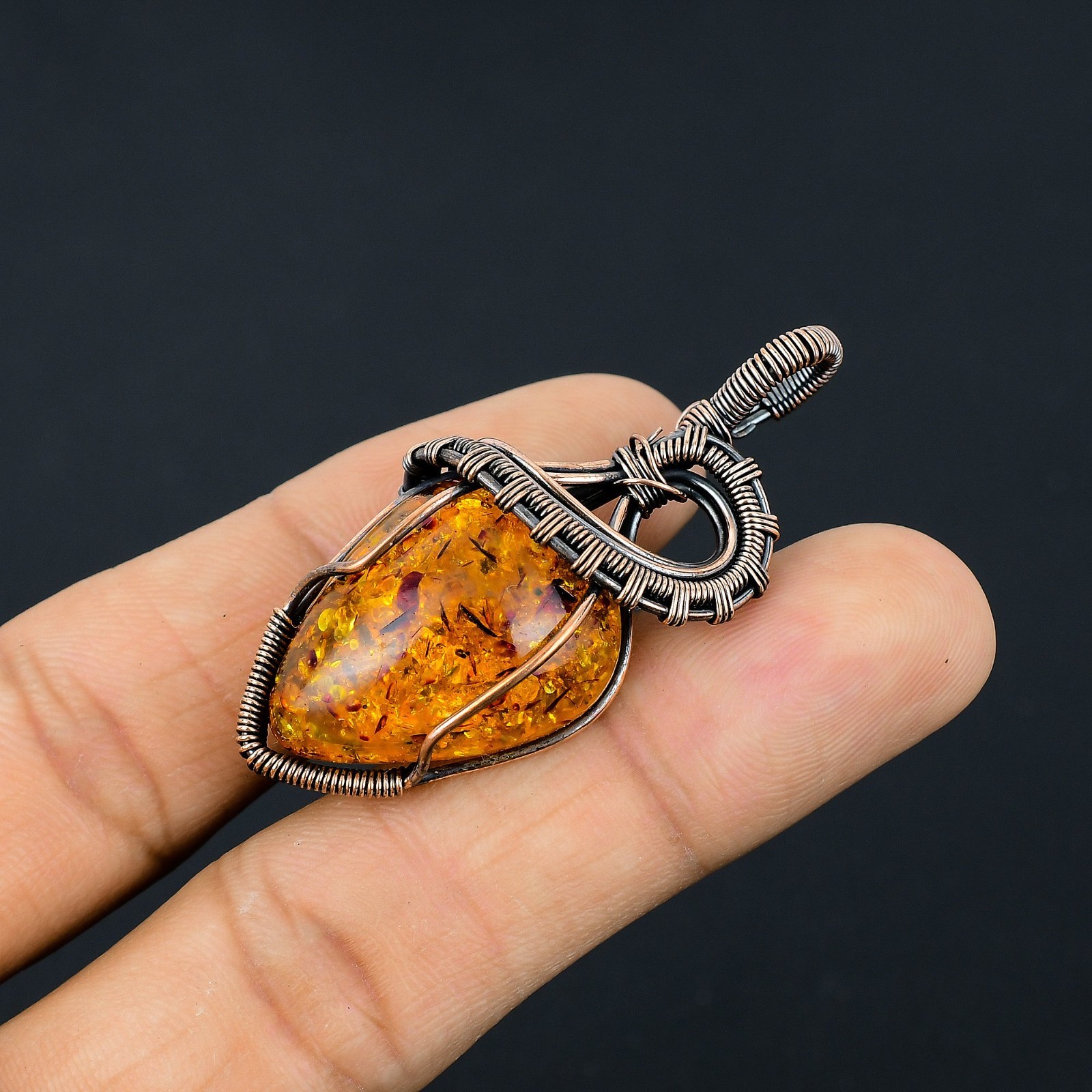 Beautiful Baltic Amber Handmade Gemstone Copper Wire Wrap Jewelry Pendant