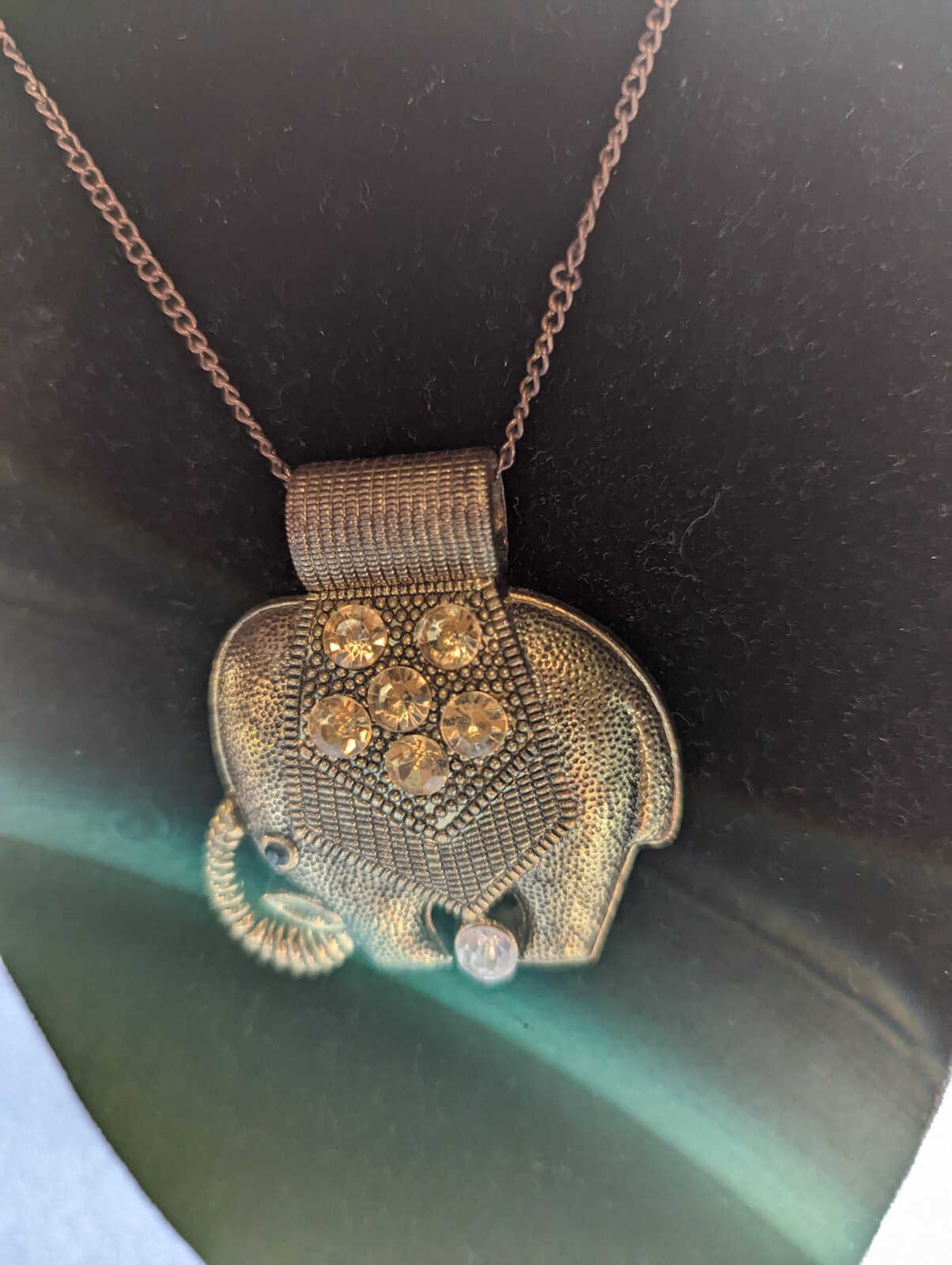 Women’s Vintage Necklace with Elephant Pendant Oxidised Brass 30g