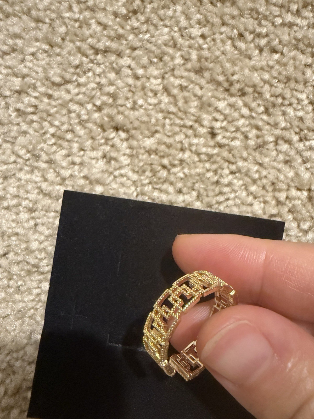 Gold Tone Geometric Cutout Adjustable Open Band Ring No Stone Size 8