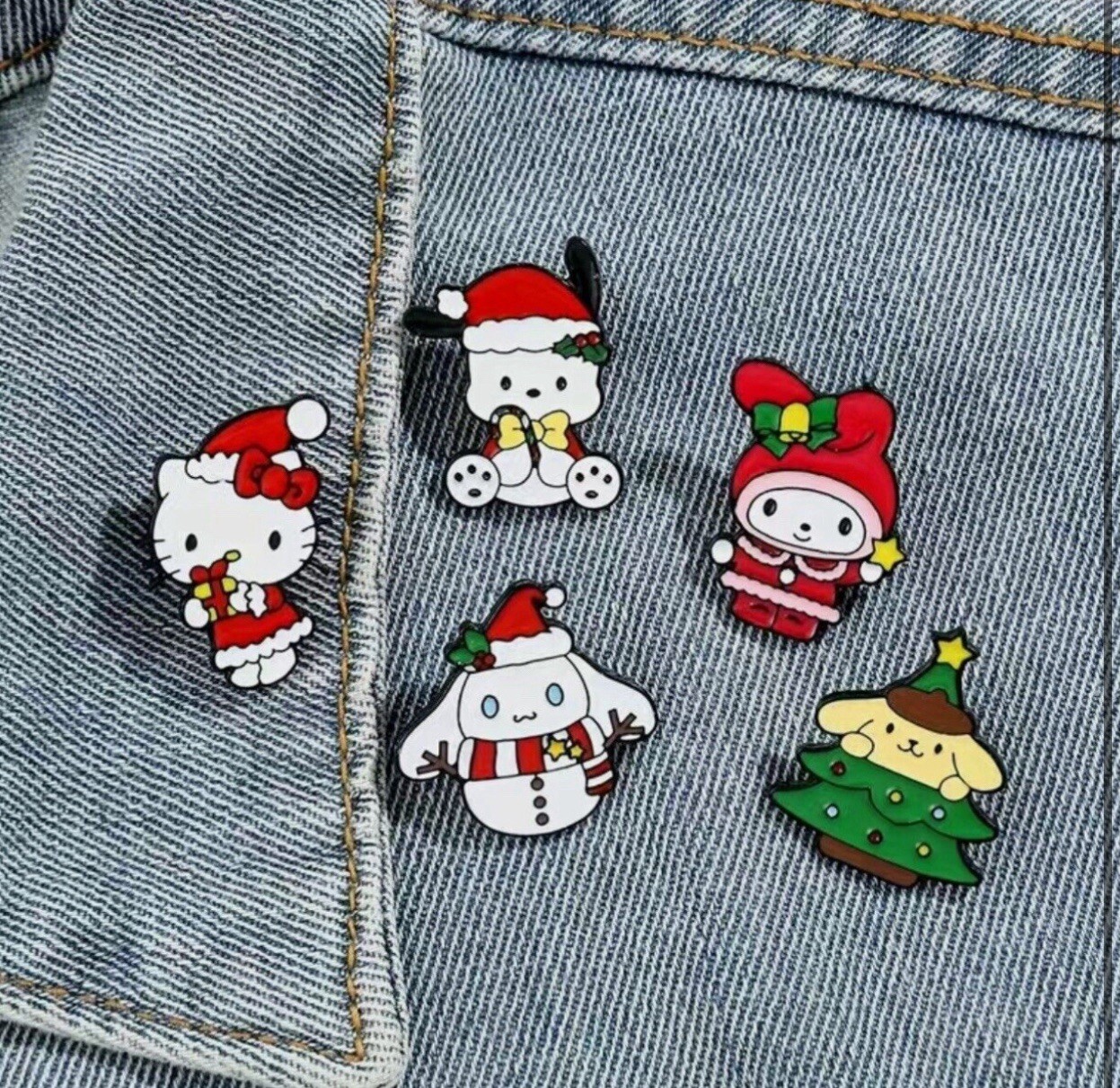 5pc Sanrio Christmas Pins Miniso Hello Kitty Kuromi Cinnamoroll My Melody