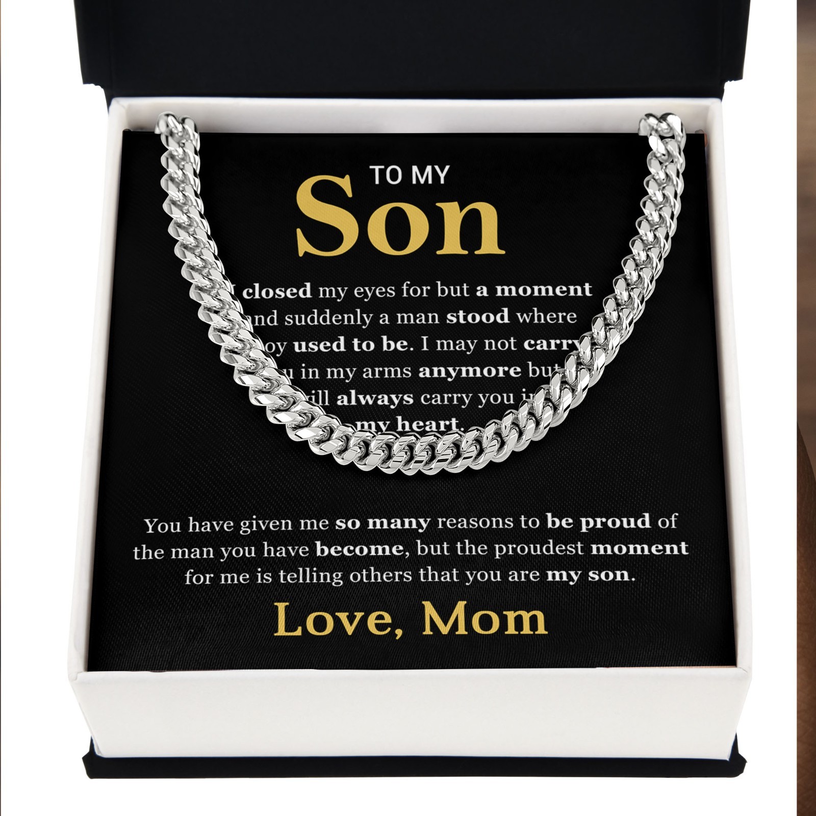 To My Son from Mom Necklace Cuban Link Chain Mother and Son Jewelry Proud of You