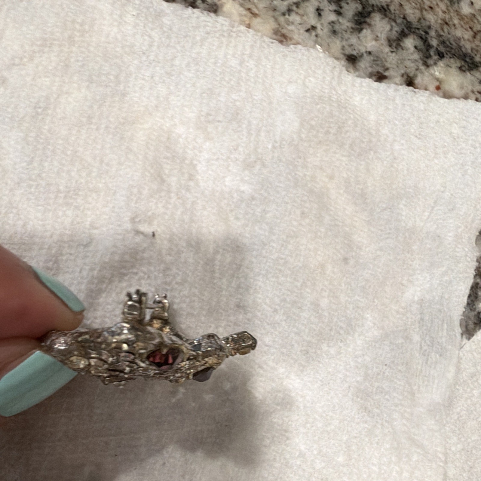 Silver Tone Crown Brooch Pin w/ Clear & Purple Crystal Rhinestones
