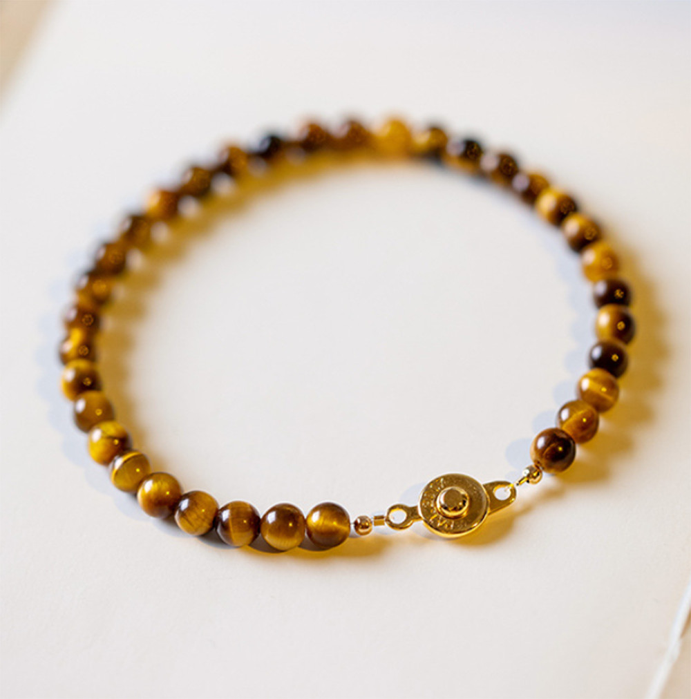 Natural 4mm Tiger’s Eye Stone Beaded Bracelet Brown Gemstone Bracelet Handmade