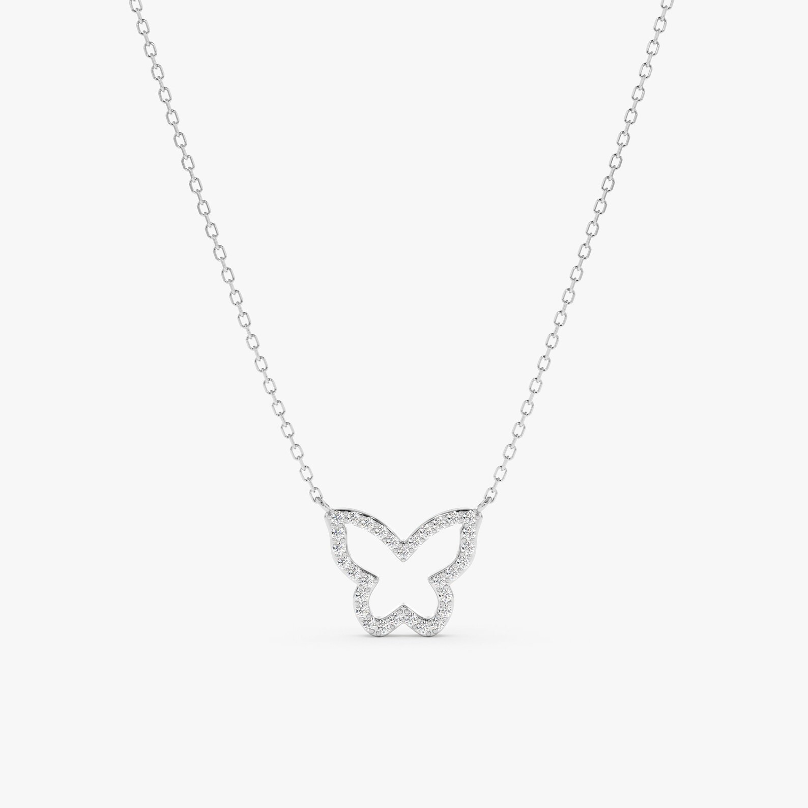 1.00 Ct Round EF VS Lab Grown Diamond Butterfly Shape Necklace in 14K Solid Gold