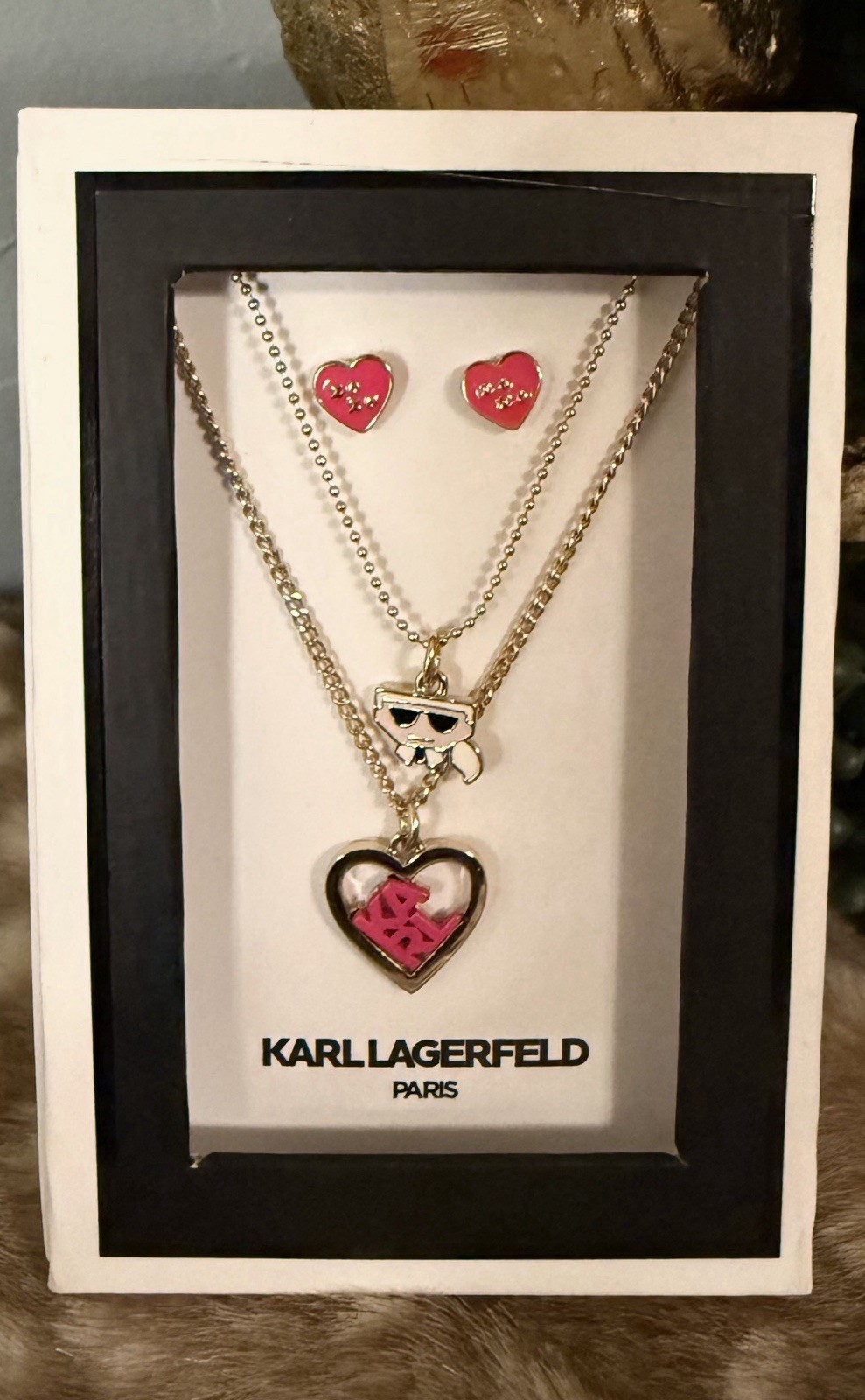 Karl Lagerfeld Paris Logo Necklace and Earrings Set NEW