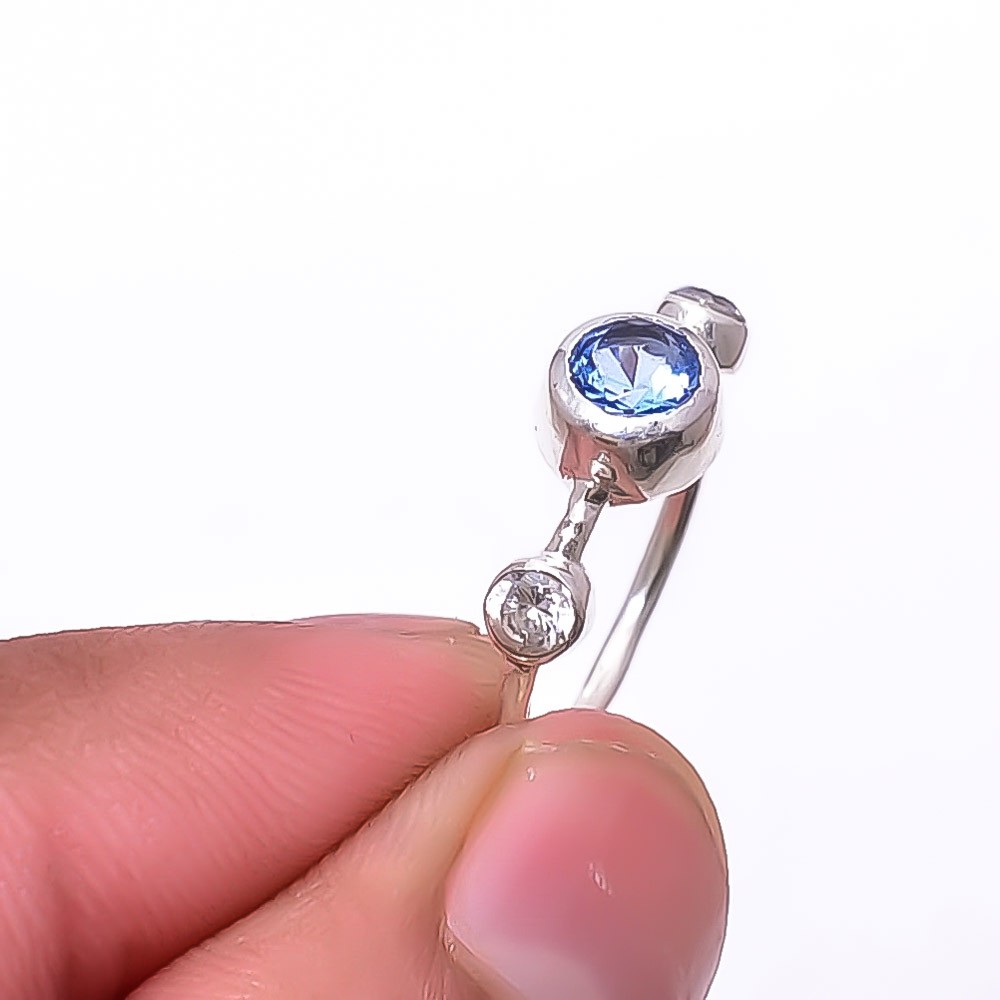 Tanzanite & White Topaz Gemstone 925 Sterling Silver Jewelry Ring s.6.5 Sku27