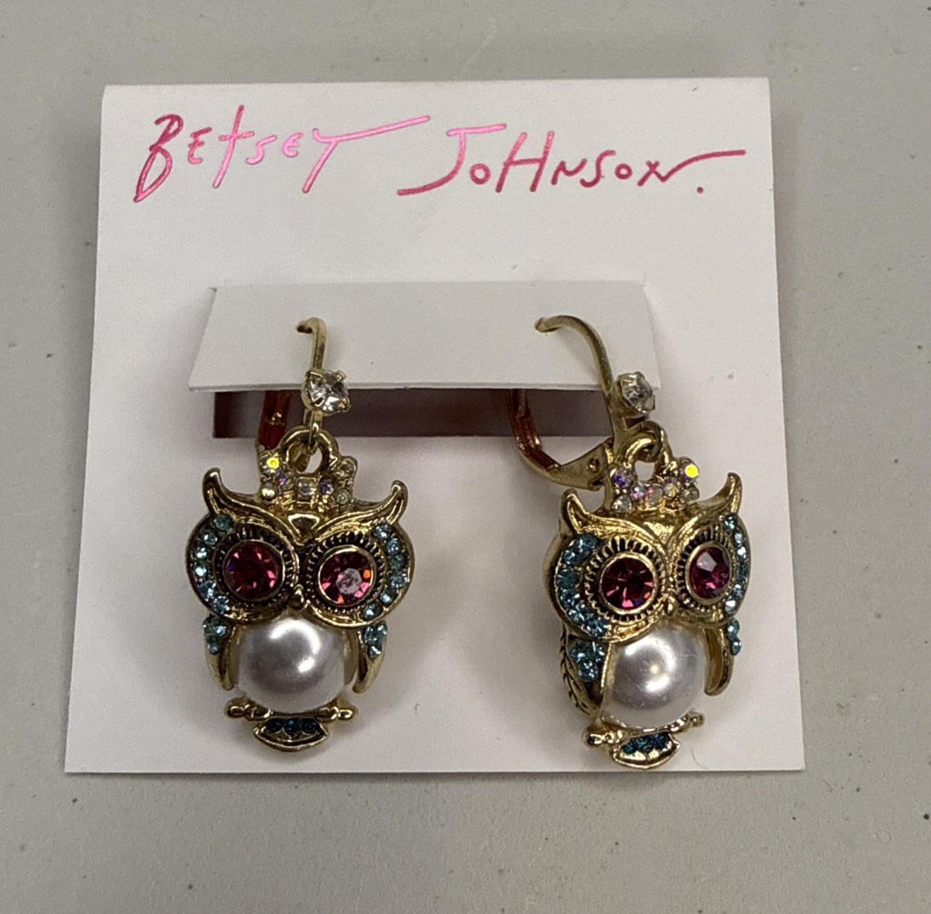 NEW Betsey Johnson Owl Critters Drop Cute Whimsical Faux Pearl Design Earrings