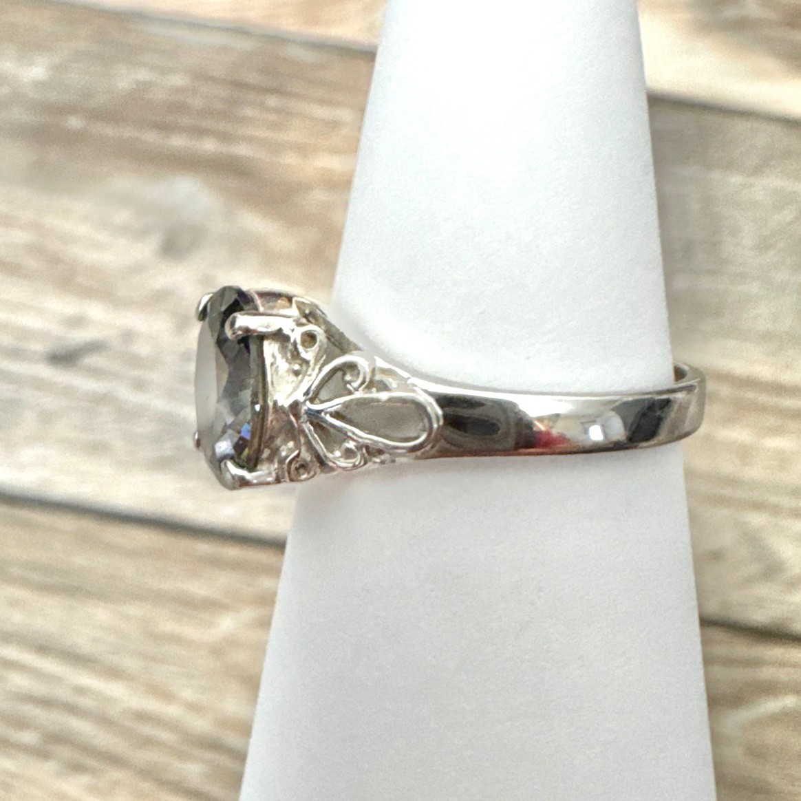 RS Covenant Mystic Rainbow Faceted Oval CZ Statement Ring RSC Silver Tone