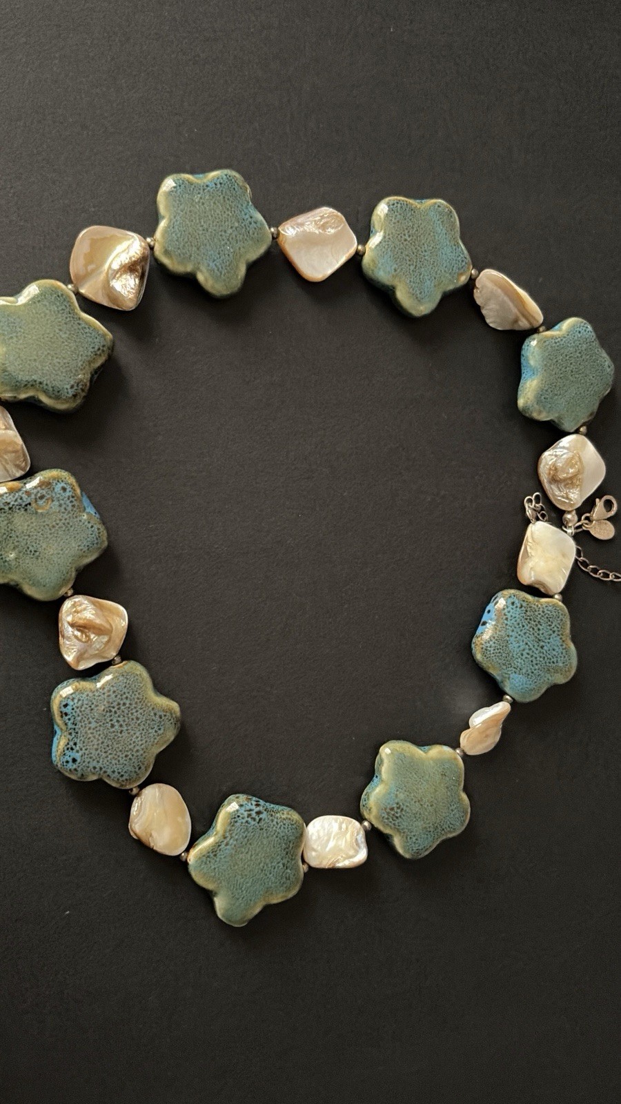 Vintage Donna Dressler Signed 23.5″ Teal Star Necklace – Mother of Pearl 925
