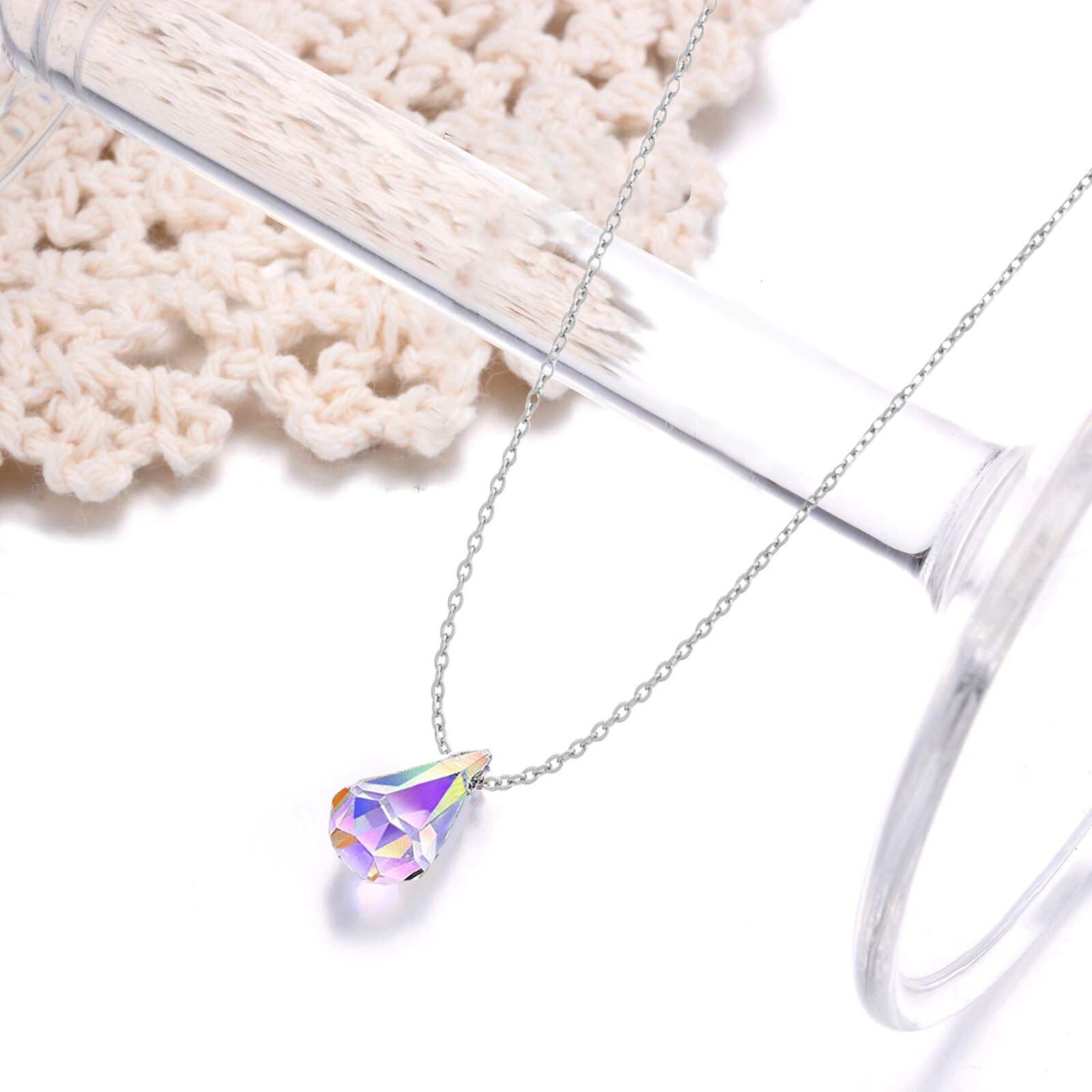 Aurora Borealis Teardrop 18 Inch Necklace Made with Swarovski Elements