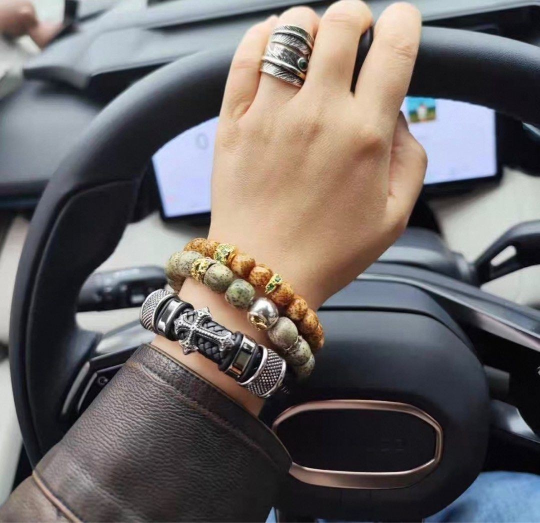Men’s Cross Leather Bracelet Braided Christian Bangle Stainless Steel Jewelry