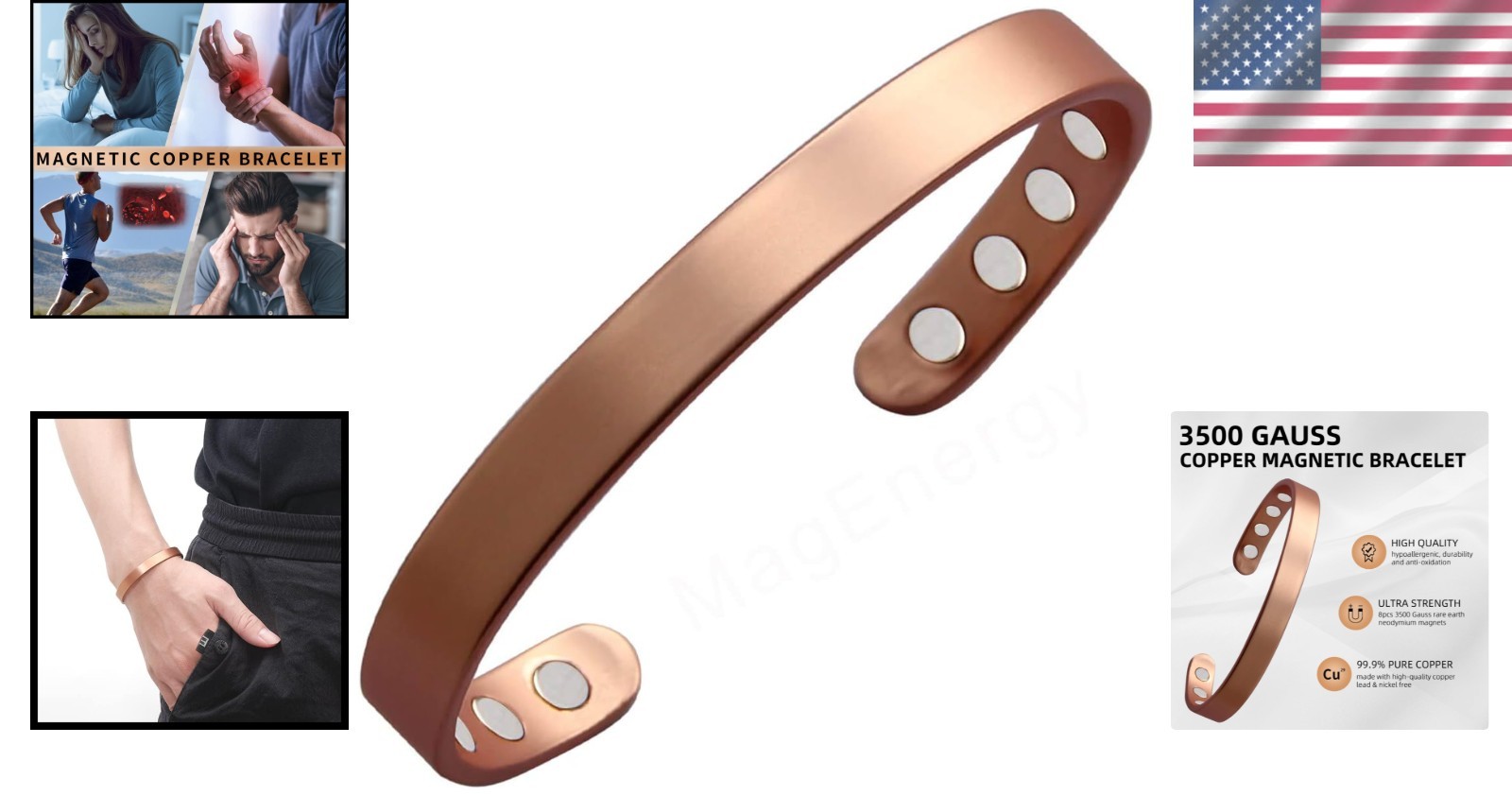 99.9% Pure Copper Magnetic Bracelet for Men & Women – Adjustable & Stylish
