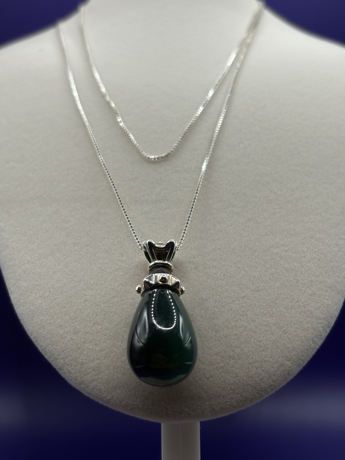 Teardrop Green Agate Sterling Silver Boho Pendant Necklace, Handmade Filigree…