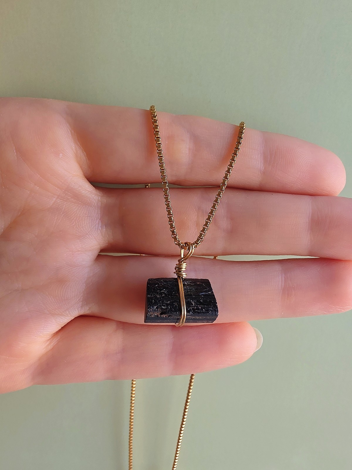Black Tourmaline Necklace 18k Gold Natural Protection Stone Healing Jewelry