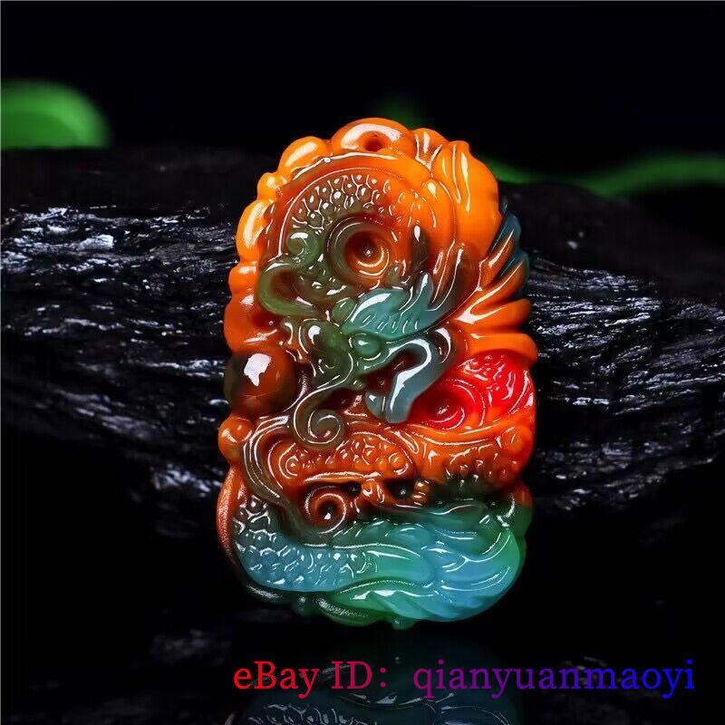 Jade Dragon Pendant Jewelry Real Man Colorful Gemstone Necklace Natural