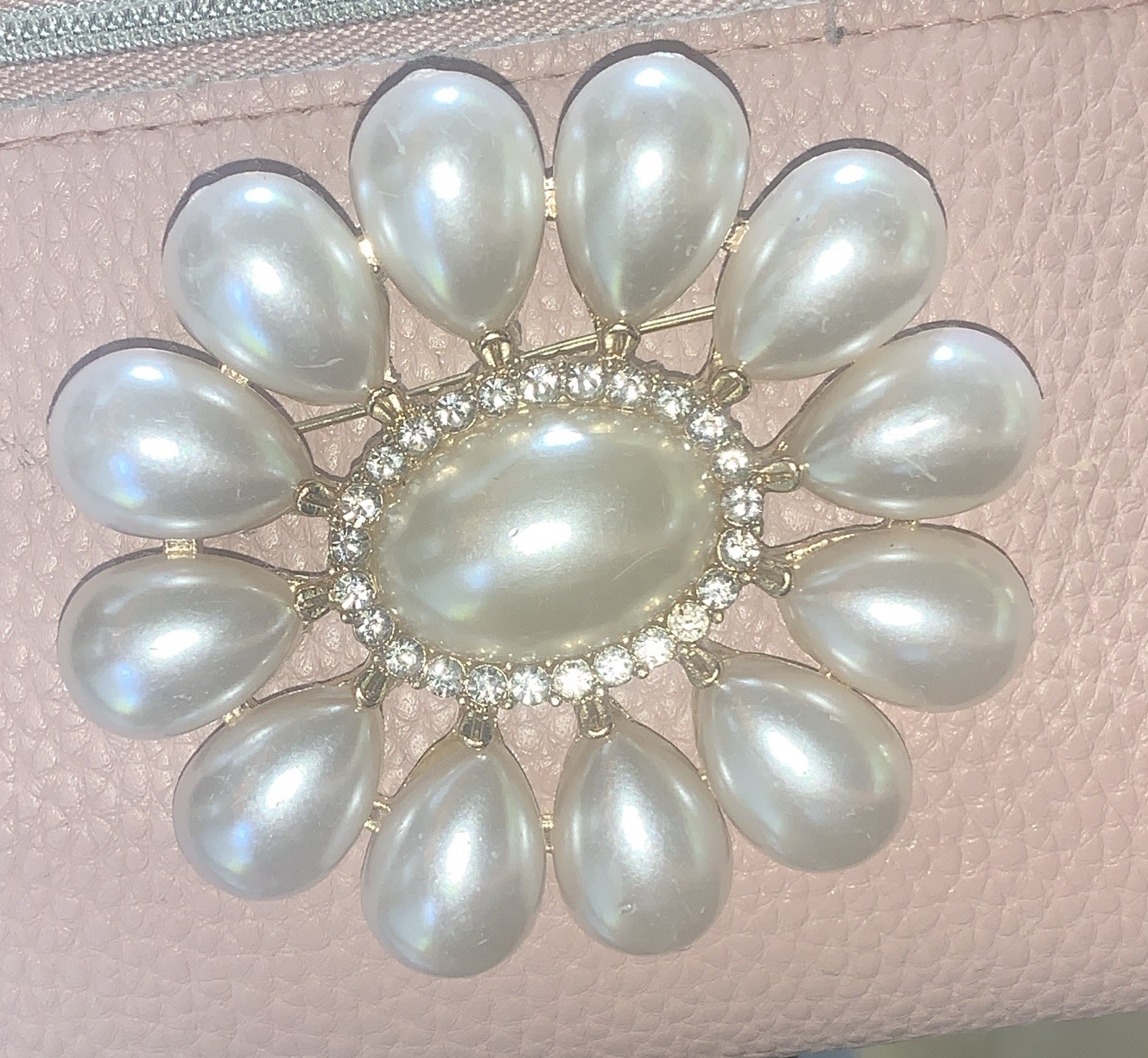 Vintage White Faux Pearl & Rhinestone Brooch