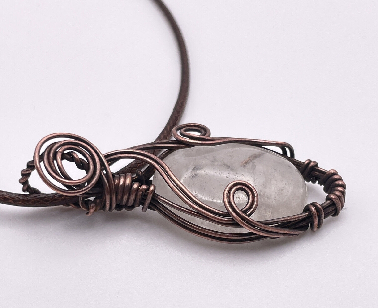 Boho Wire Wrapped Quartz Crystal Pendant Necklace Spiritual Healing Natural