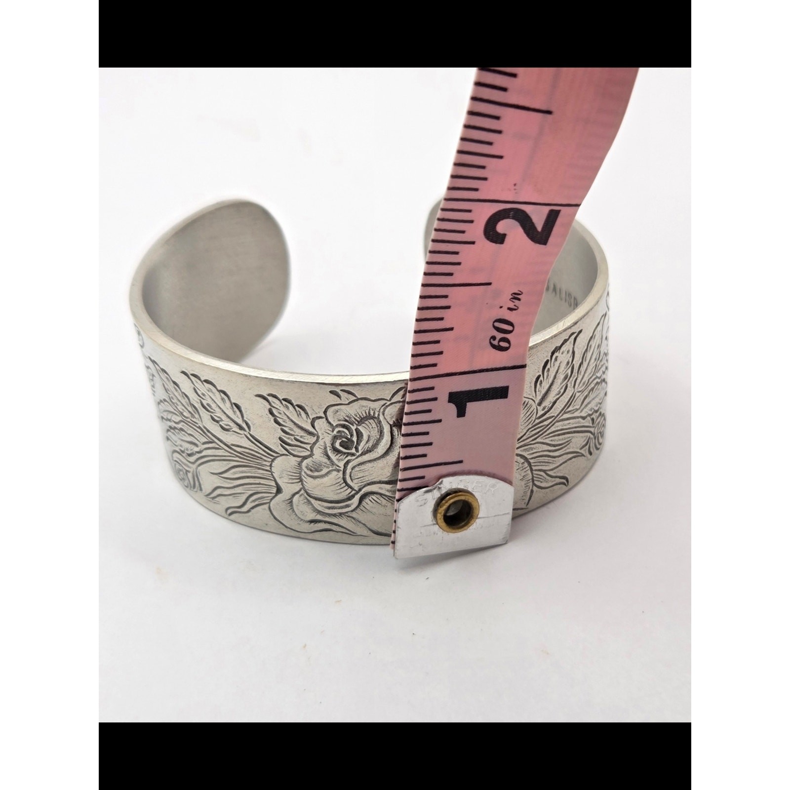 Salisbury Pewter Vintage Floral Rose Engraved Cuff Bracelet – June