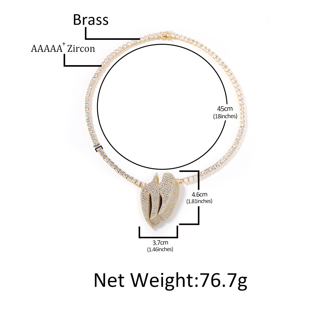 Hip Hop Jewelry Swallow Pendant Tennis Chain Necklace Gold Filled Cz Accessories