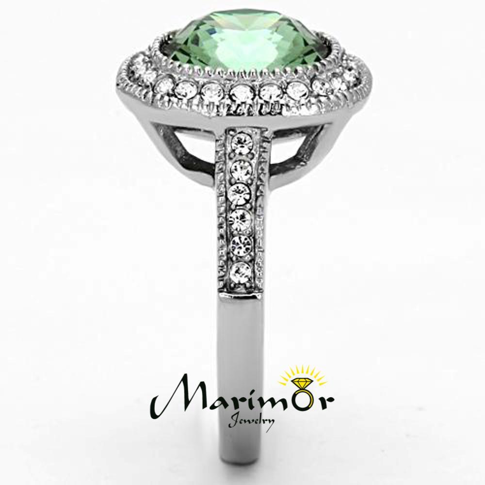 4 Ct Emerald Color Cushion Cut Stainless Steel Halo Engagement Ring Size 5-10