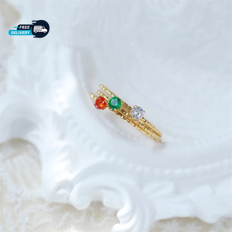 Woman 18k Gold Plated Stainless Steel Starry CZ 1MM Thin Joint Ring Band Ring