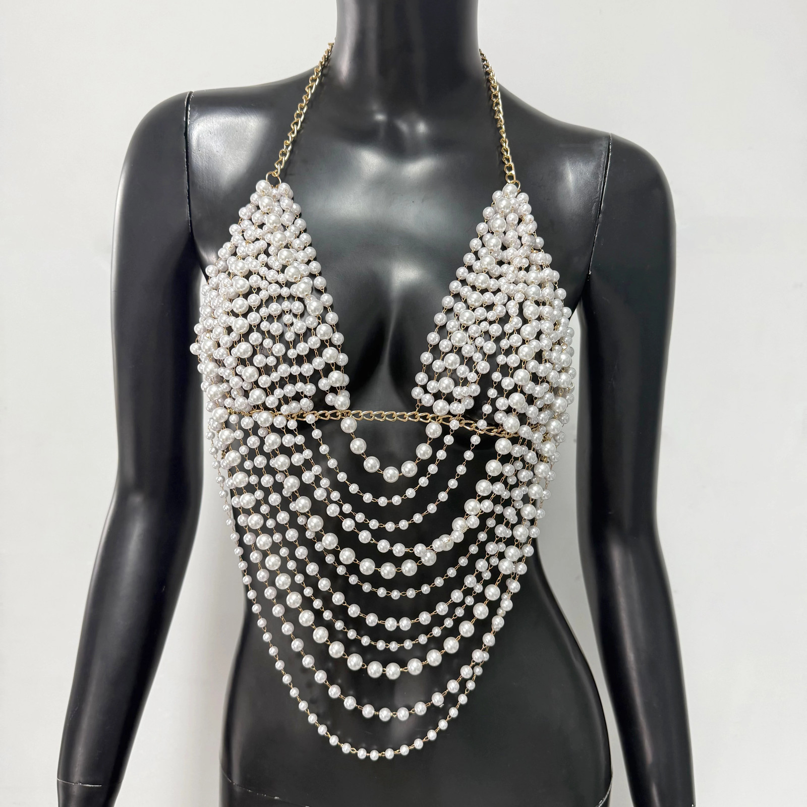 Body Chain White Pearl Suspender Silver Chain Top Metal Layered pearl