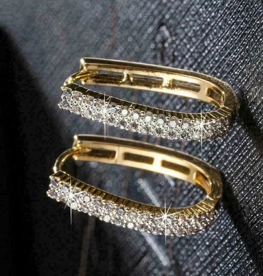 14K Yellow Gold Plated In 3Ct Round Cut Simulated Diamond Stunning Hoop Earrings