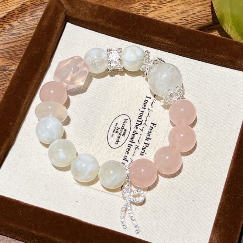 10-12mm Natural Snowflake Phantom Quartz with Rose Quartz Handmade Bracelet