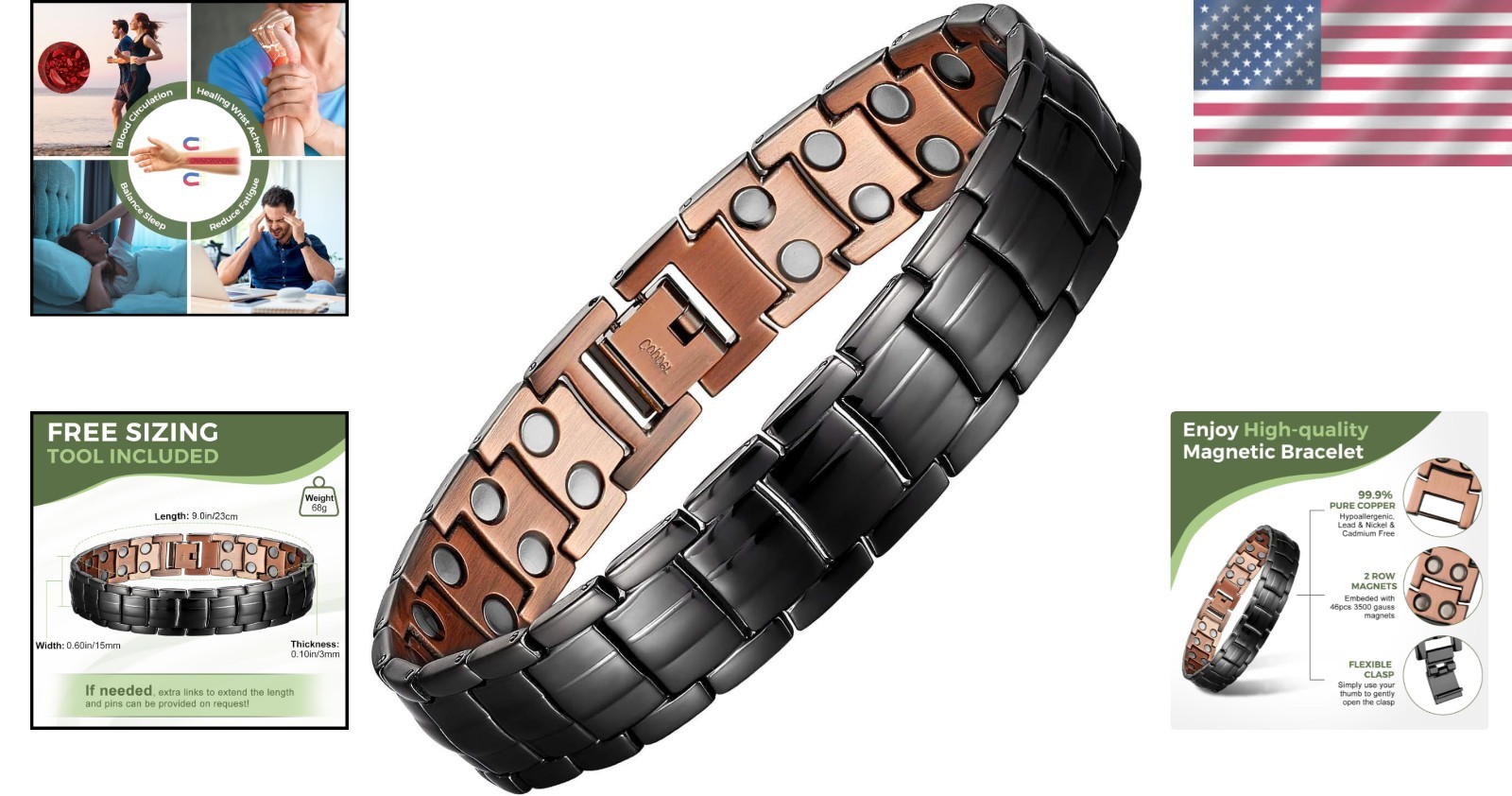 Men’s Adjustable 99.9% Pure Copper Magnetic Bracelet – Elegant Health Jewelry
