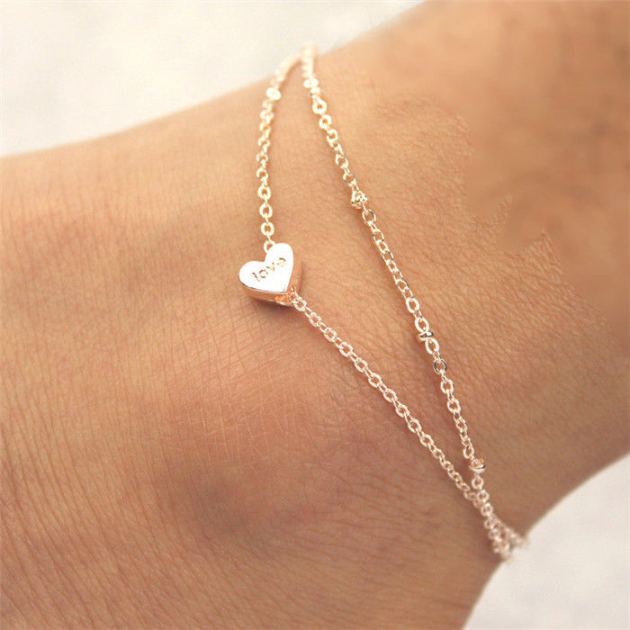 Womens Fashion Anklet Rose Gold Heart Pendant Ankle Bracelet 1-6