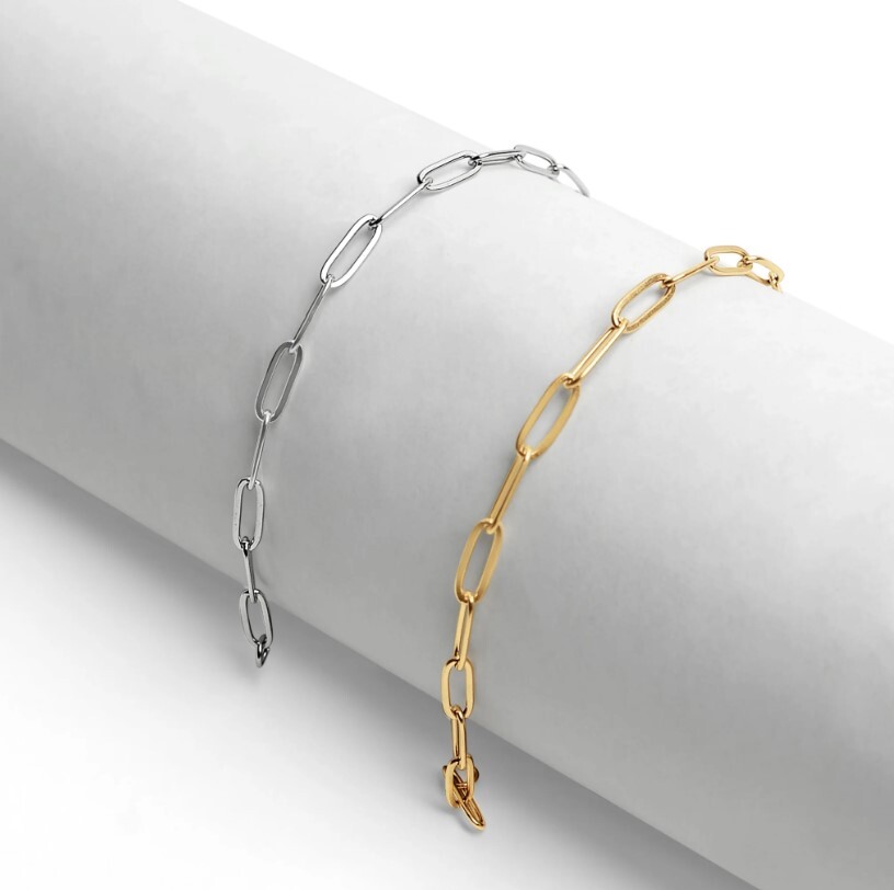 Stainless Steel Paperclip 7″ Chain Bracelet Gold Plated / Silver Finish