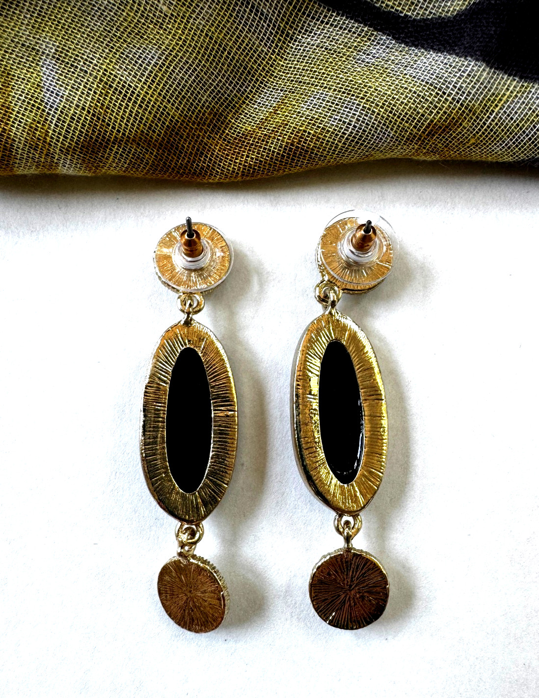 Dana Buchman Dangle Earrings – Gold-Tone, Gray Druzy, Green & Gold Stones NEW