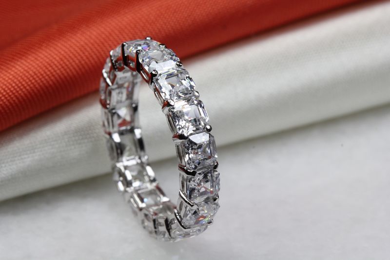 ASSCHER CUT ETERNITY ENGAGEMENT WEDDING RING ANNIVERSARY BAND~17 STNS~ET11-BL-H