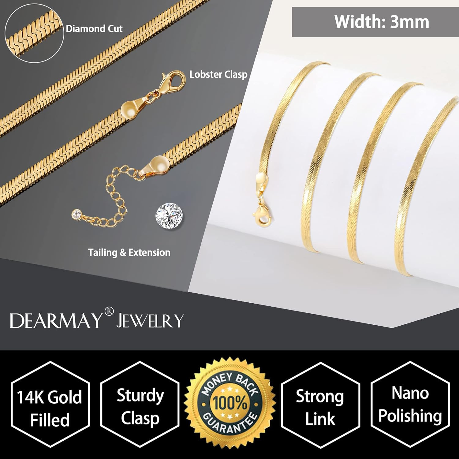 14K Gold Plated Herringbone Necklaces for Women, Dainty Gold Snake Choker Chain