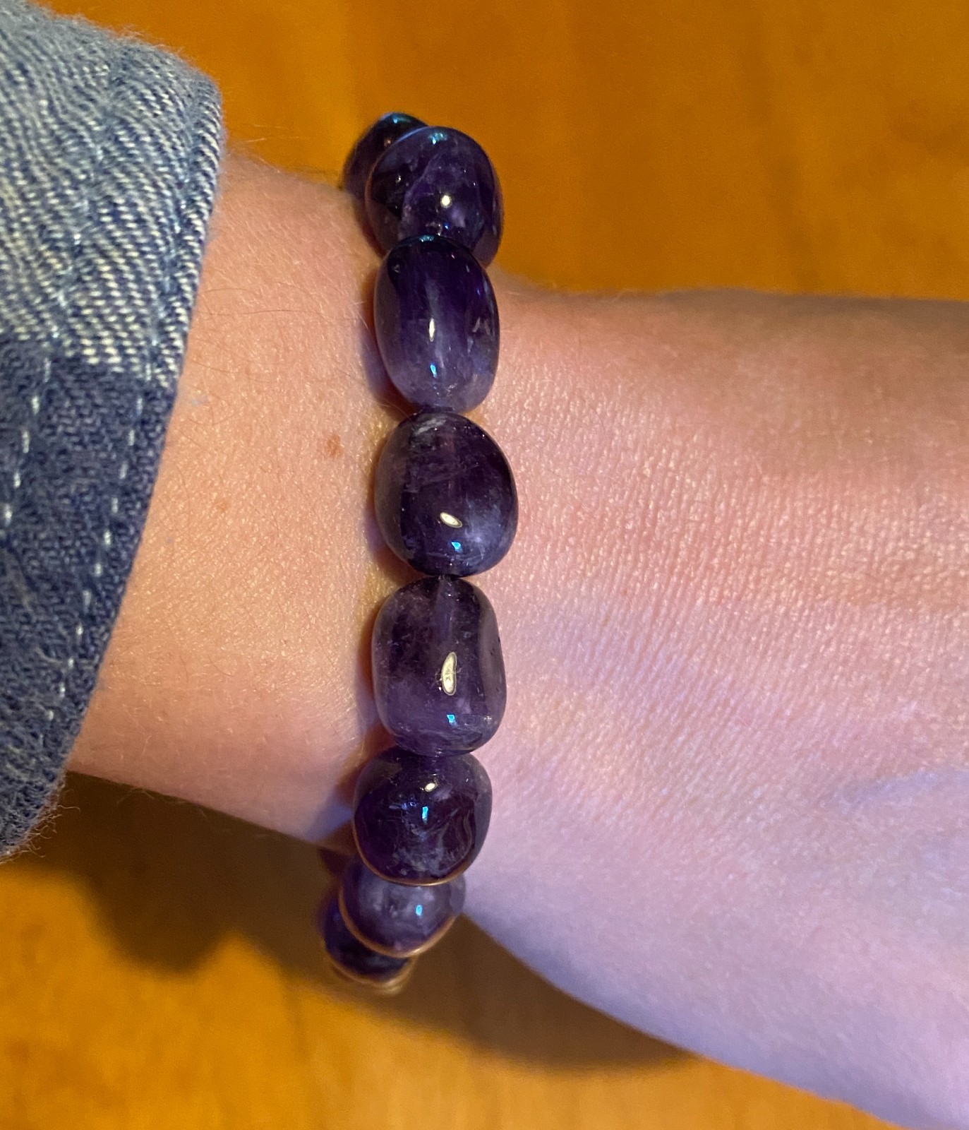 Natural Amethyst Stretch Bracelet in asymmetrical, dark, rich purples, fits most