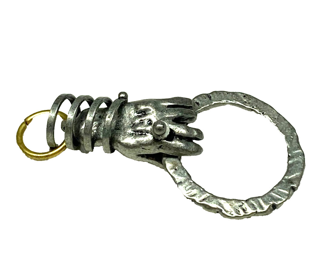 Silver Tone Modern Hand Holding Charm Holder Pendant Metal Wrap