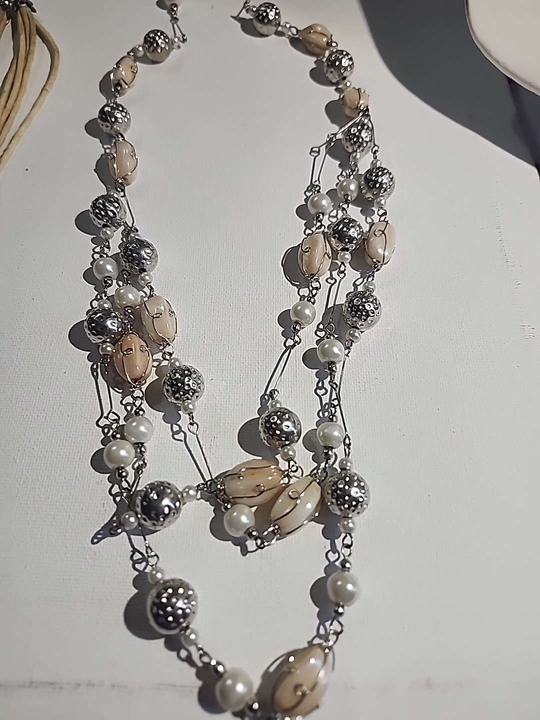 Cream and Silver Tone NecklaceJewelry Set LOT of 2