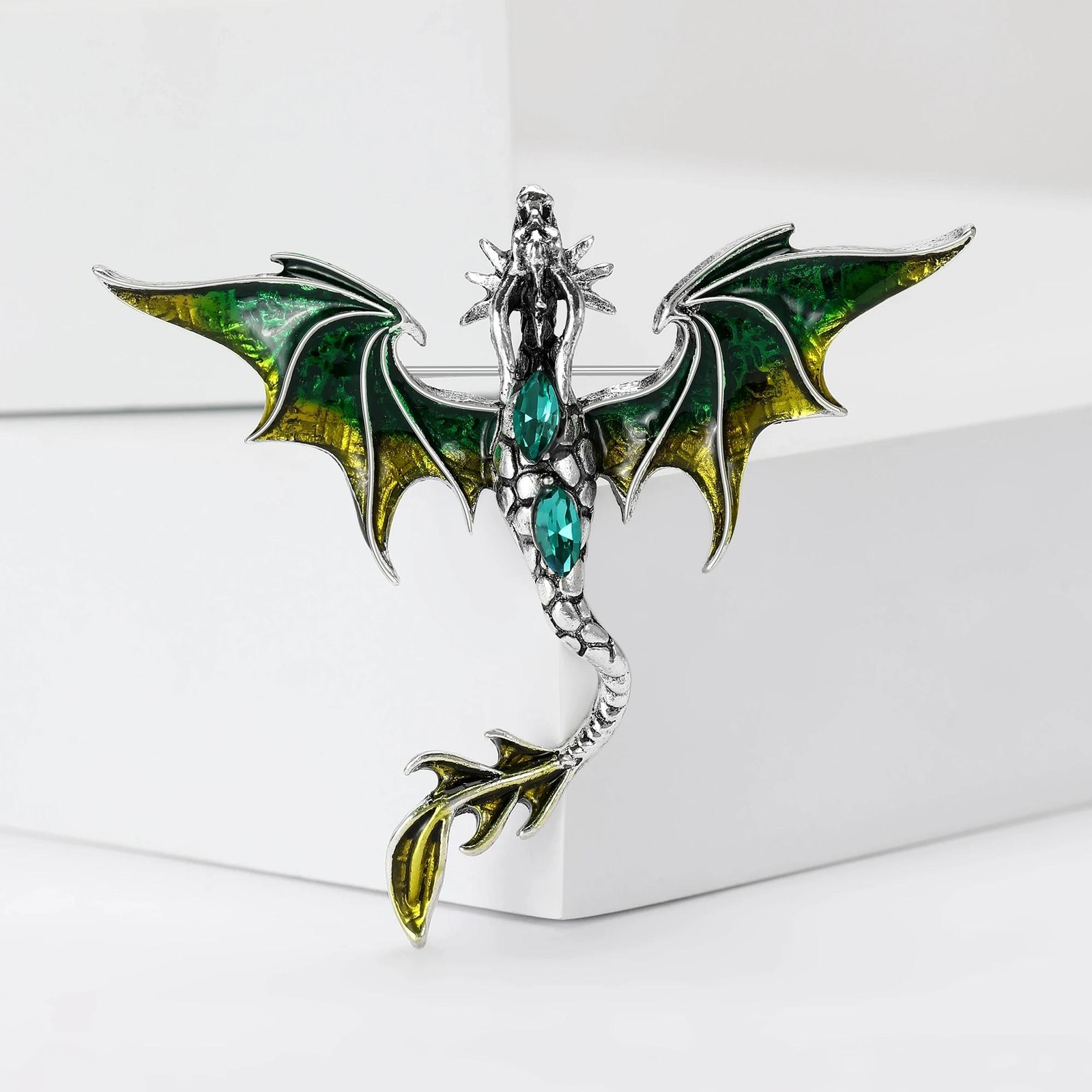 Enamel Dragon Brooch Pin Women Unisex Rhinestone Flying Jewelry Party Gift