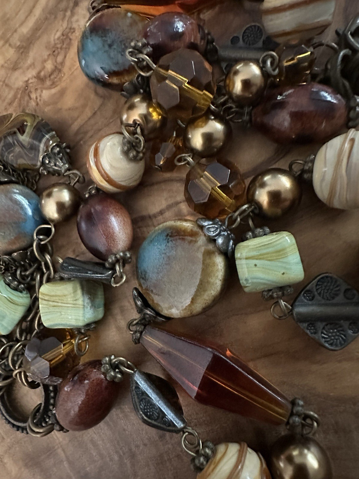 Bohemian Long Tassel Necklace Earth Tones Beaded Mixed Materials 26-29”