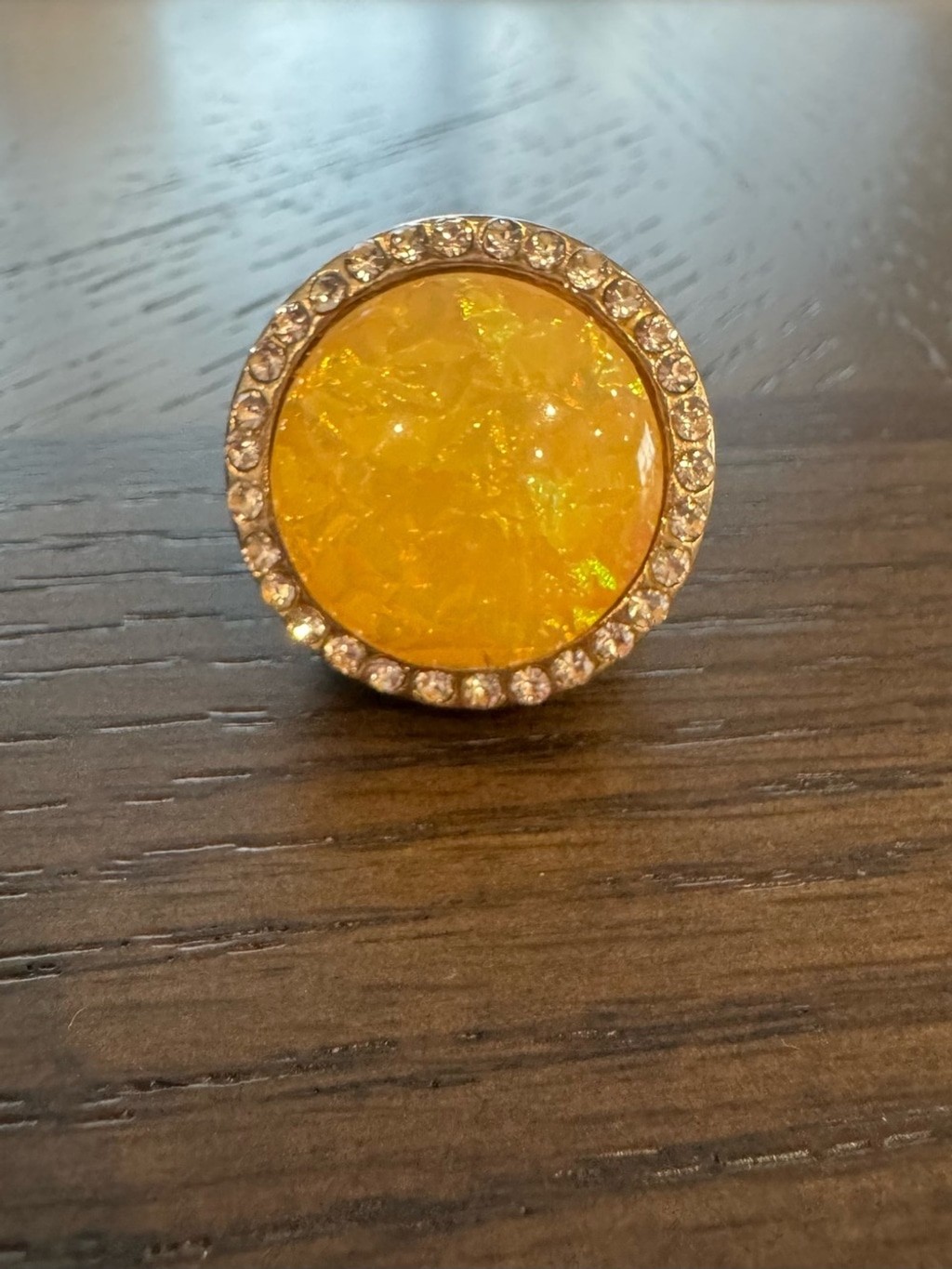 Stretch Statement Ring Yellow Crackle Resin Rhinestone Halo Size 7–7.5
