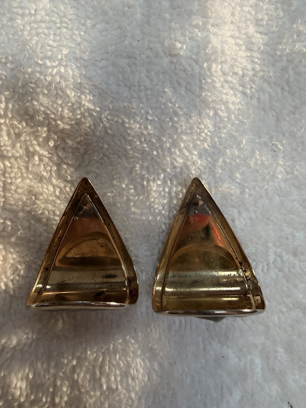 Vintage 1980s Marbled Lucite Triangle Earrings Gold Tone Geometric State
