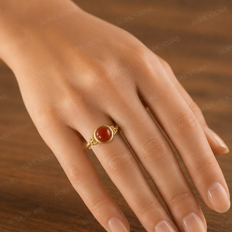 Lab Created Red Coral Ring, Base Metal: Brass Finish: Gold Plated, Gift