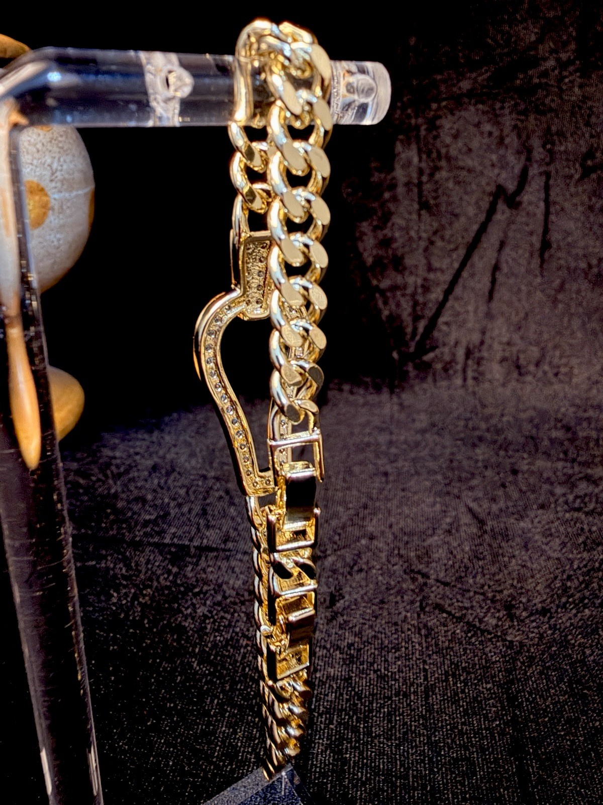 14K Gold filled Cuban Link Bracelet w/Pavé Buckle, AAA CZ Stone Box Clasp-NEW