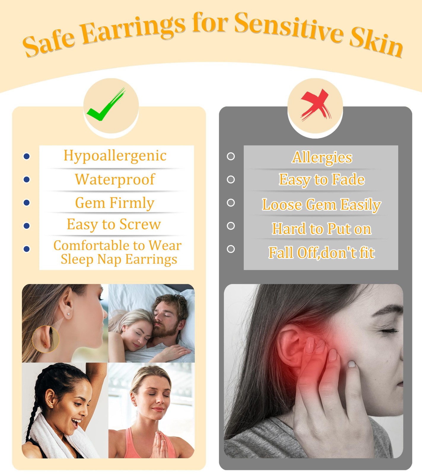 Hypoallergenic Surgical Steel Earrings for Sensitive Ears-20G Flat Back Earrings