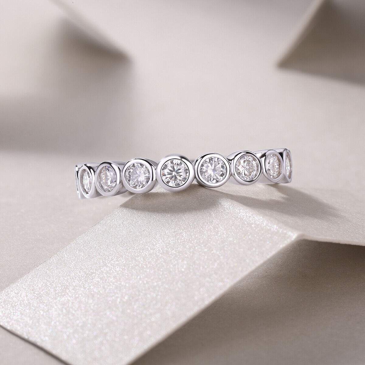Round Cut Moissanite Eternity Band Wedding Ring for Women 925 Sterling Silver