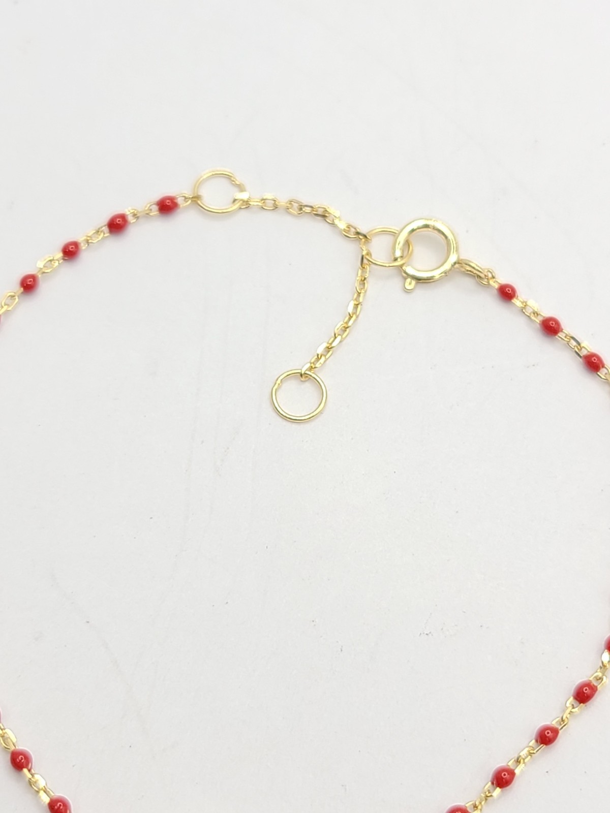Mini 1.2mm Red Bead 14k Gold Plated Sterling Eye of Evil CZ Bracelet 6″+1″ EXT
